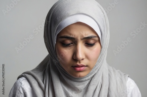 moslem female sadness, white background