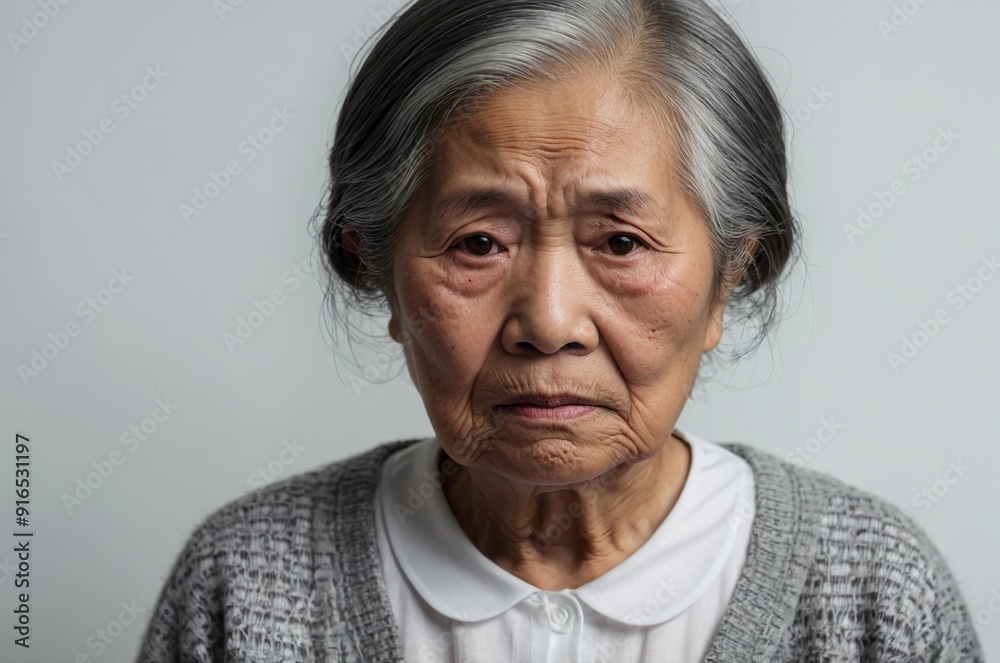 asian grandma sadness, white solid background
asian grandma sadness, white solid background
