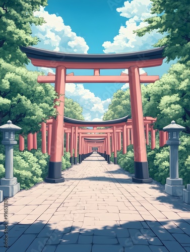 Tranquil Pathway Through Iconic Torii Gates at Fushimi Inari Shrine in Kyoto,Japan