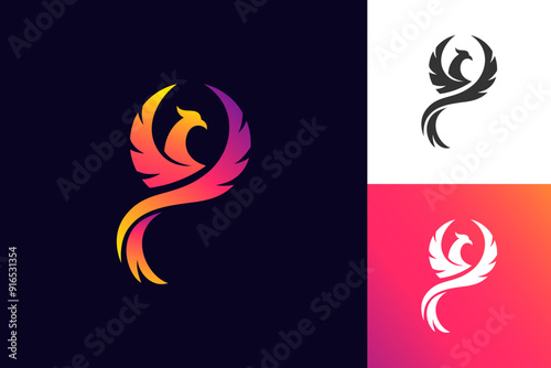 phoenix wing gradient logo design abstract animal  bird fly vector logo illustration