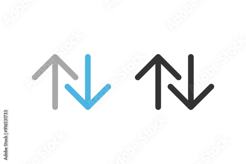 2 arrows exchange datum symbols in 2 variations isolated. Outlined change sign. Vector icons in flat style