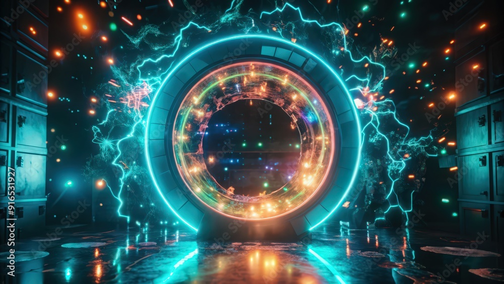 Fototapeta premium Futuristic Portal with Glowing Blue and Orange Lights