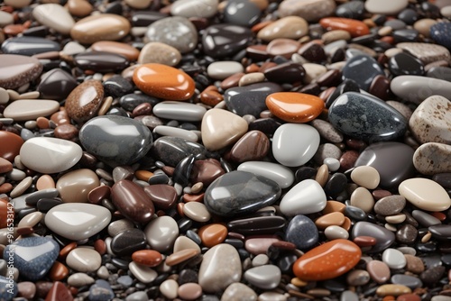 Smoothed pebbles on the beach by the ocean
 photo