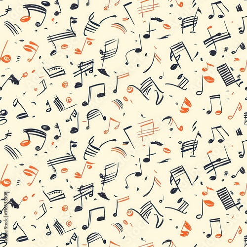 Abstract Seamless Pattern with Music Notes.