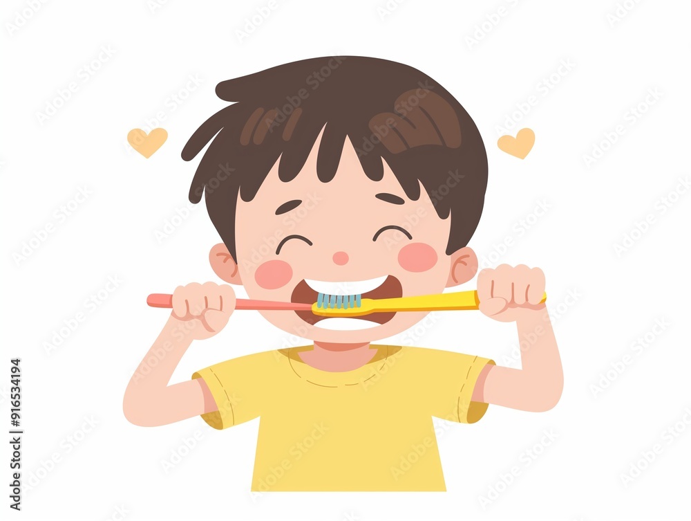 A child brushing his teeth. illustration. AI generated A child brushing his teeth. illustration. AI generated