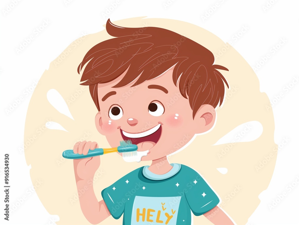 A child brushing his teeth. illustration. AI generated A child brushing his teeth. illustration. AI generated