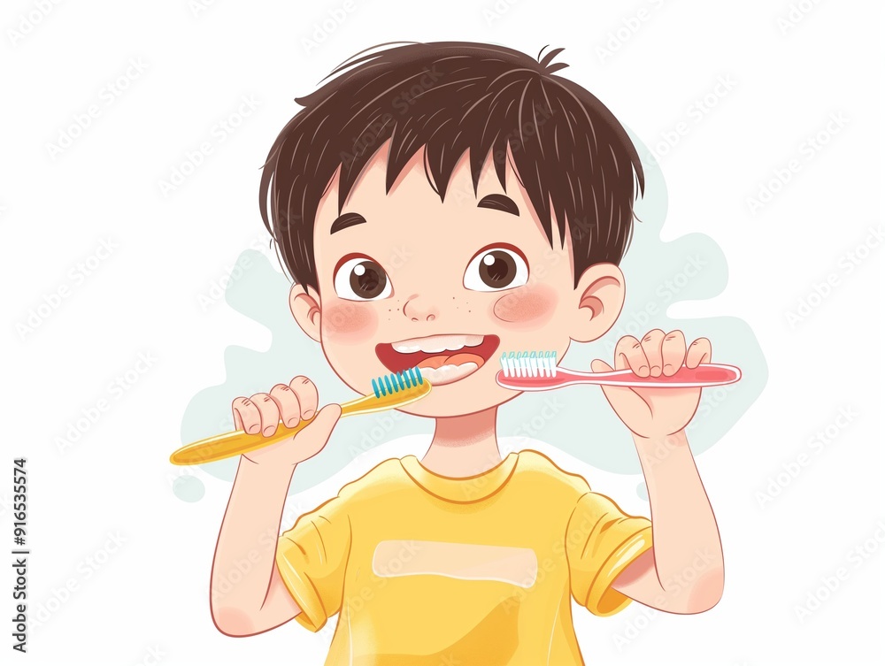 A child brushing his teeth. illustration. AI generated A child brushing his teeth. illustration. AI generated