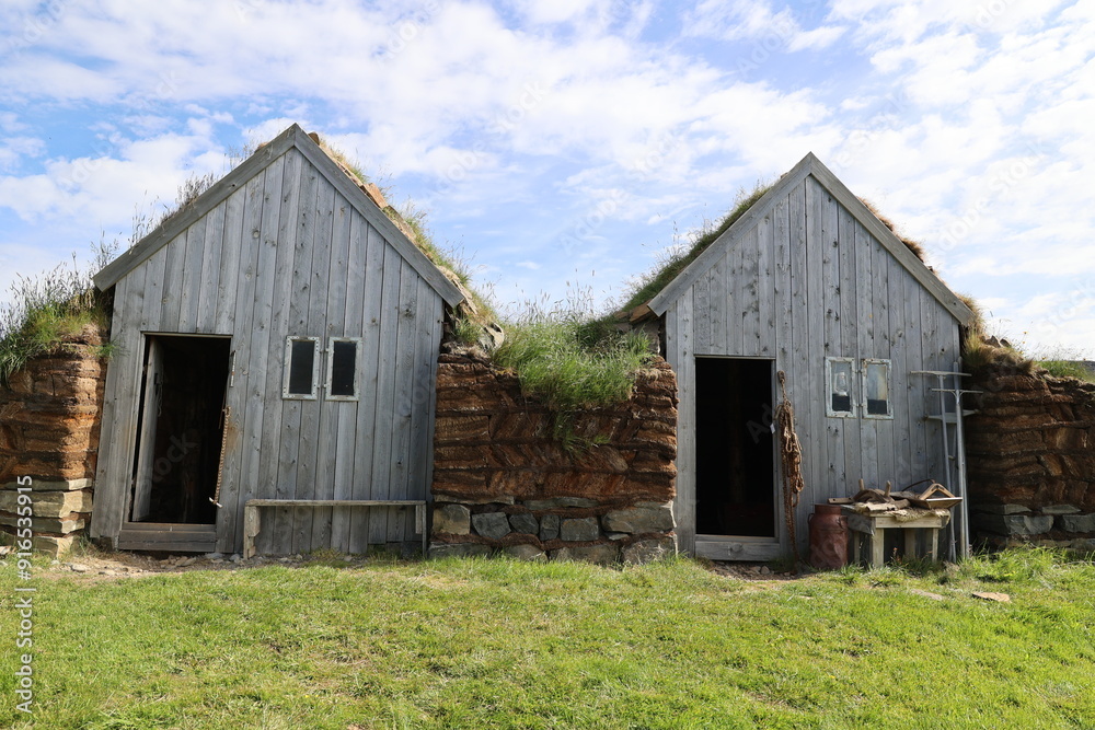 Traditional Icelandic turf houses-a sod house is a permanent dwelling in the art of an earth house Traditional Icelandic turf houses-a sod house is a permanent dwelling in the art of an earth house