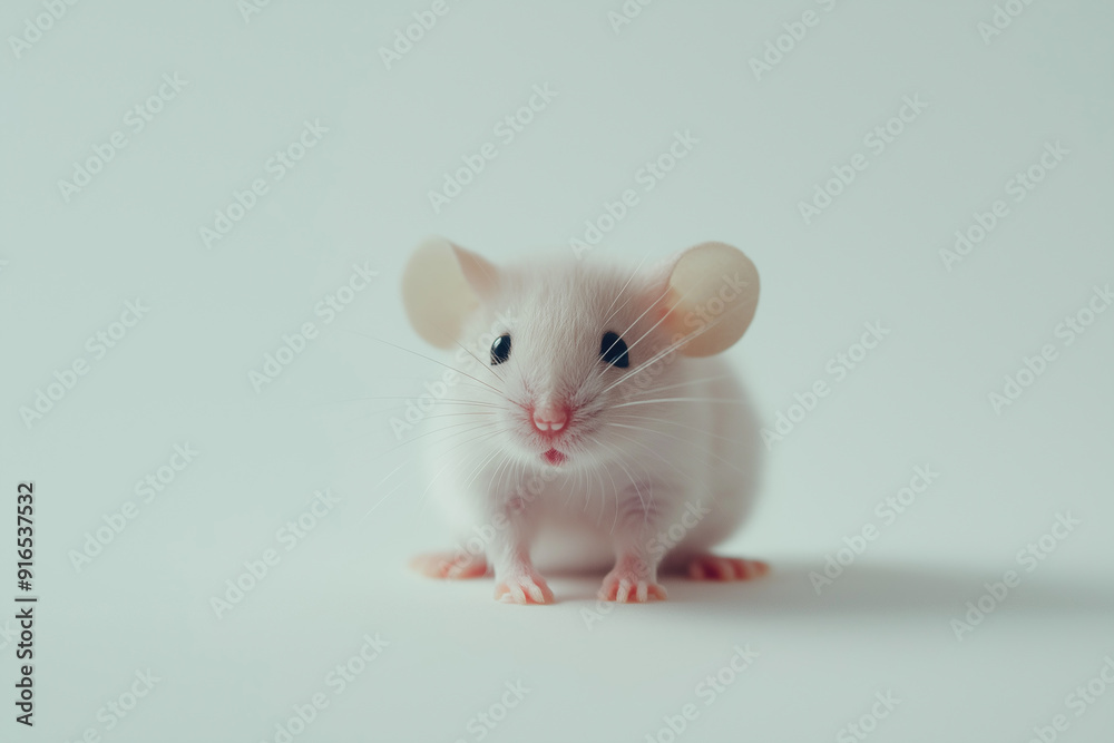 A tiny white mouse with big ears sitting on a plain white background, showcasing its delicate features and soft fur, perfect for copy space use. A tiny white mouse with big ears sitting on a plain white background, showcasing its delicate features and soft fur, perfect for copy space use.