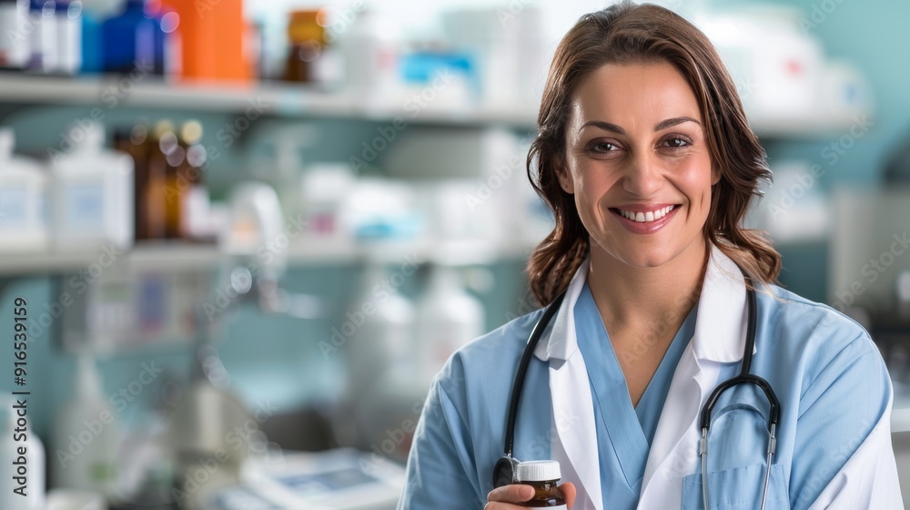 A nurse who discusses with her team in the hospital, along with several women who are smiling and happy A nurse who discusses with her team in the hospital, along with several women who are smiling and happy