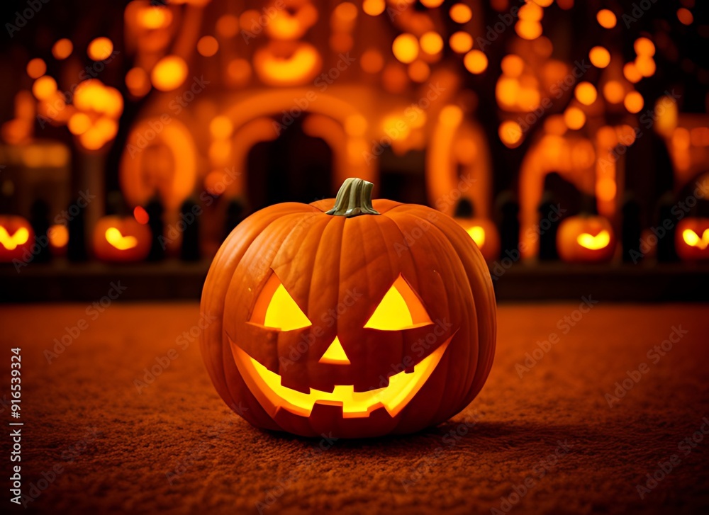Fototapeta premium Glowing Pumpkin Decorations for the Holiday, Halloween Concept