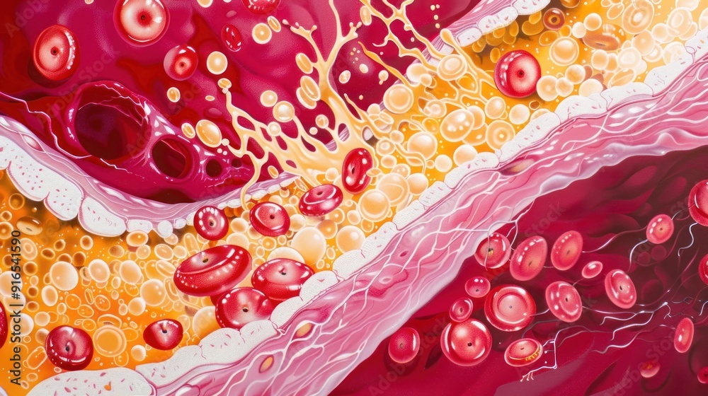 Digital abstract art of red and pink arterial fluid visual of blood ...