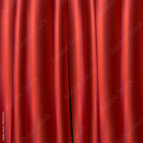 Realistic red fabric satin wave background texture vector illustration.Red curtain premium 3D background.Realistic silk drapes design background.Grand opening event