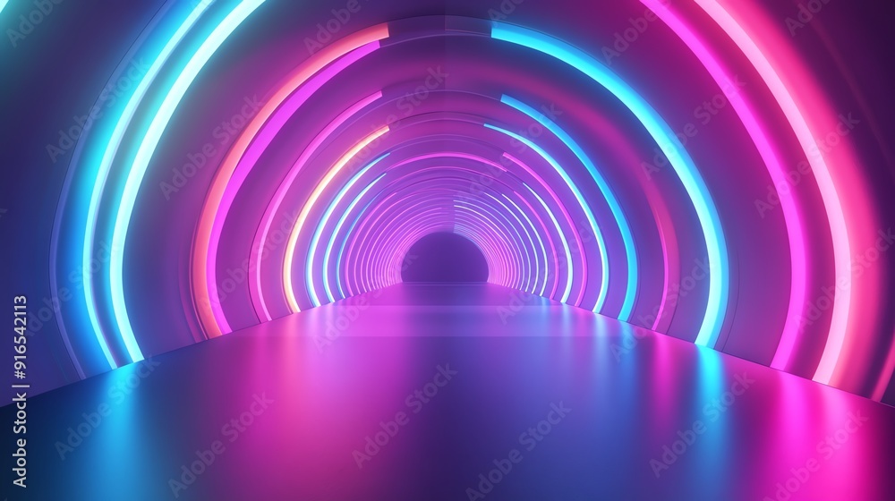 A futuristic tunnel illuminated by vibrant neon lights, creating a mesmerizing atmosphere perfect for creative design projects. A futuristic tunnel illuminated by vibrant neon lights, creating a mesmerizing atmosphere perfect for creative design projects.