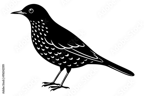 Song Thrush Bird Silhouette Vector Wildlife Clipart Illustration