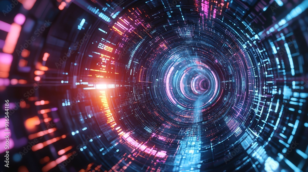 Futuristic tunnel visual with vibrant neon lights and swirling patterns, creating a mesmerizing digital experience. Futuristic tunnel visual with vibrant neon lights and swirling patterns, creating a mesmerizing digital experience.