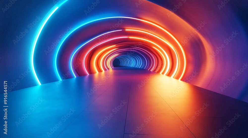 Futuristic tunnel with vivid blue and orange lights creating an immersive atmosphere for creative projects or backgrounds. Futuristic tunnel with vivid blue and orange lights creating an immersive atmosphere for creative projects or backgrounds.