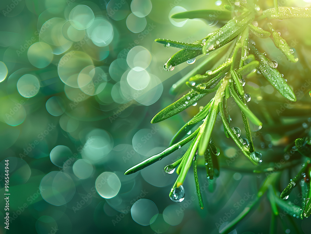 Obraz premium Raw rosemary in drops of water. Neural network AI generated art