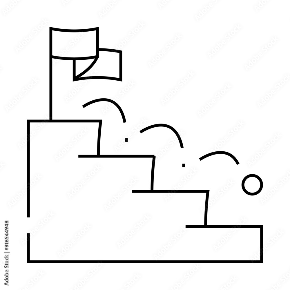 ball falling on stairs line icon vector. ball falling on stairs sign. isolated contour symbol black illustration