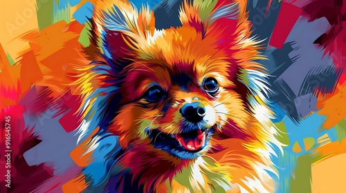 A Pomeranian with an abstract geometric background, sharp lines and bold colors, creating a dynamic and modern composition, hd quality, natural look. --ar 16:9 --v 6.0 --s 250 --style raw photo