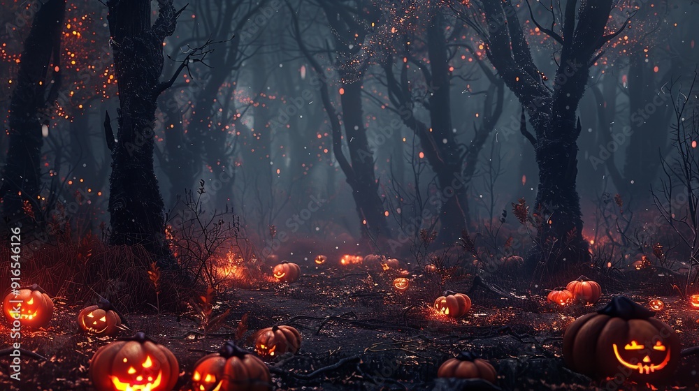 Spooky Scary Halloween Forest with Scary Black Trees