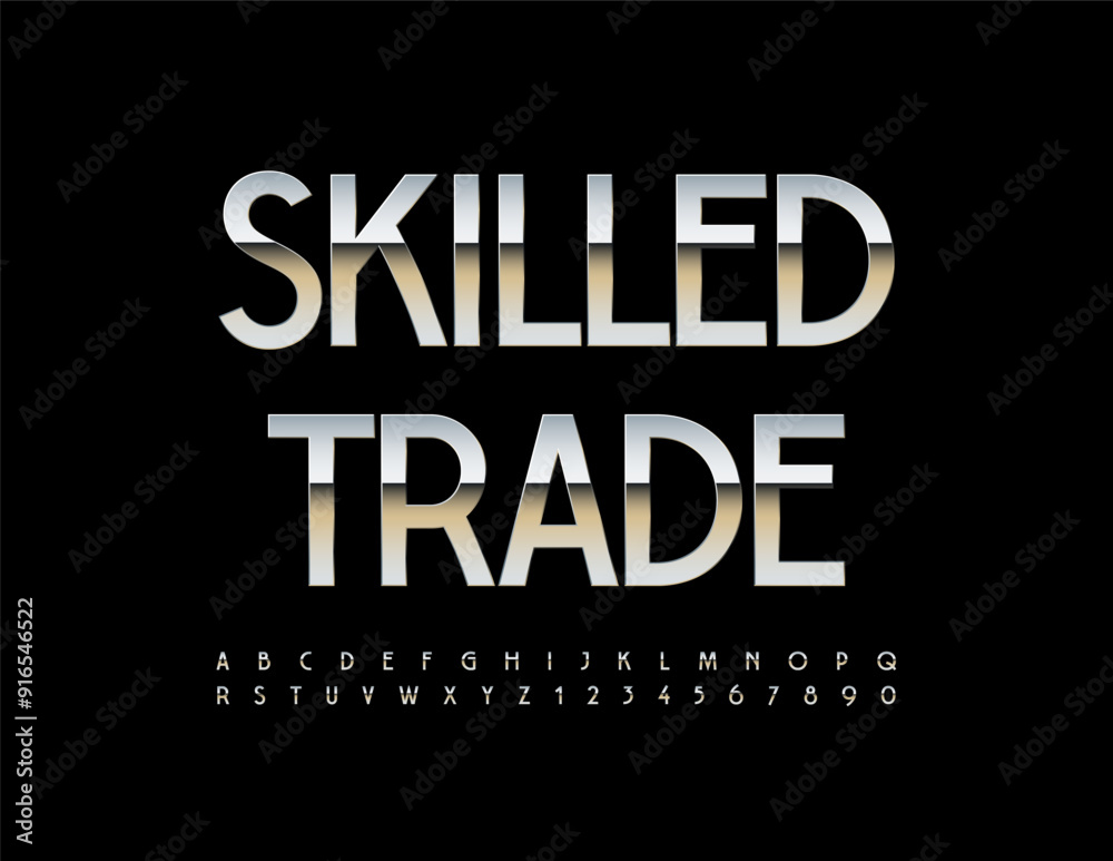 Vector premium icon Skilled Trade. Stylish Silver Font. Steel Alphabet Letters and Numbers set. Vector premium icon Skilled Trade. Stylish Silver Font. Steel Alphabet Letters and Numbers set.