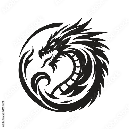 A Dragon Silhouette Vector Illustration.