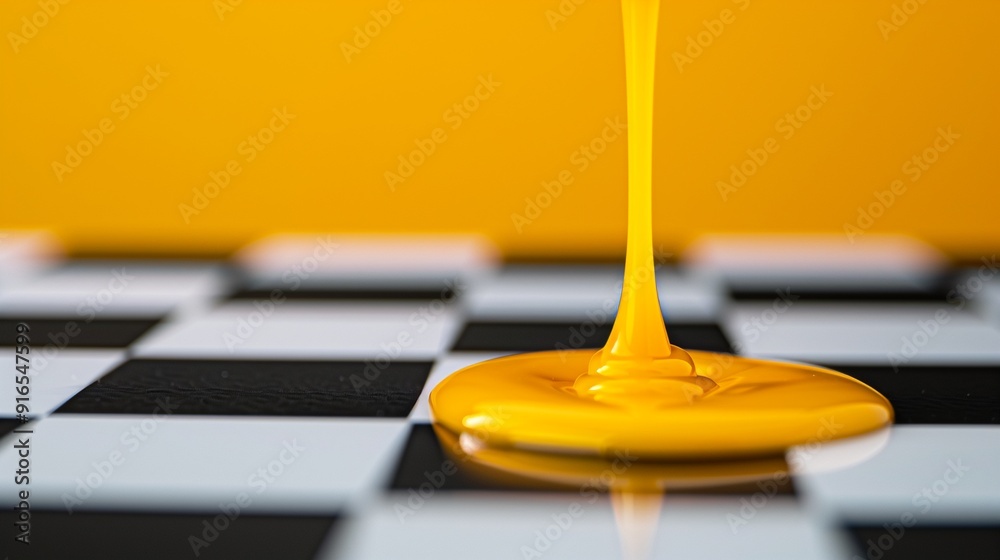 Intense filmic image of yellow sauce artistically drizzled over a classic checkered pattern, highlighting the rich hues and details with a dramatic flair 8K , high-resolution, ultra HD,up32K HD Intense filmic image of yellow sauce artistically drizzled over a classic checkered pattern, highlighting the rich hues and details with a dramatic flair 8K , high-resolution, ultra HD,up32K HD