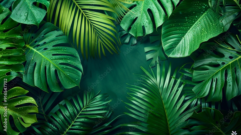 Topdown view of a jungle with dew highlighting intricate patterns on lush foliage, offering a detailed and vibrant snapshot of the tropical environment 8K , high-resolution, ultra HD,up32K HD Topdown view of a jungle with dew highlighting intricate patterns on lush foliage, offering a detailed and vibrant snapshot of the tropical environment 8K , high-resolution, ultra HD,up32K HD