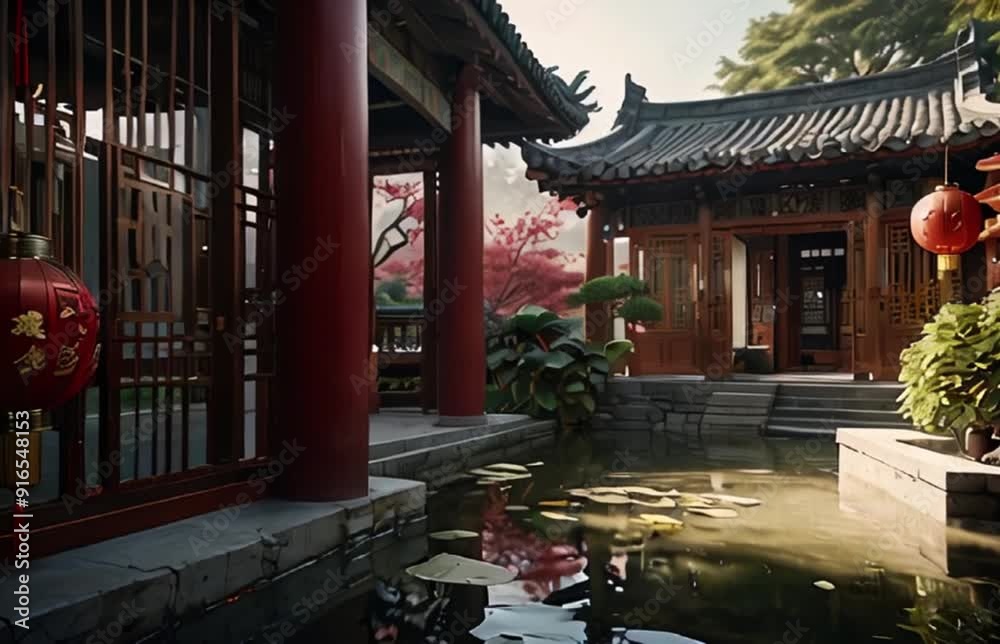 chinese temple in the city temple, architecture, china, asia, building, travel,  colorful lights HD resolution with hyper realistic 4K Background.