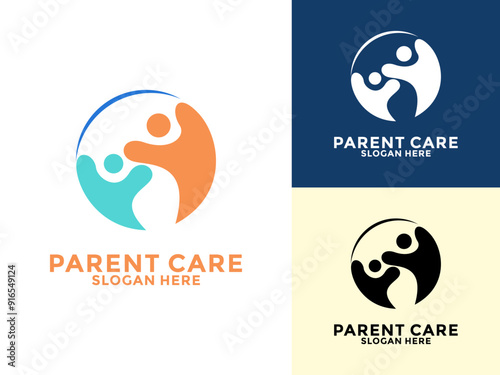 Circle Parent with Kids Vector logo template, Parent Care logo design icon