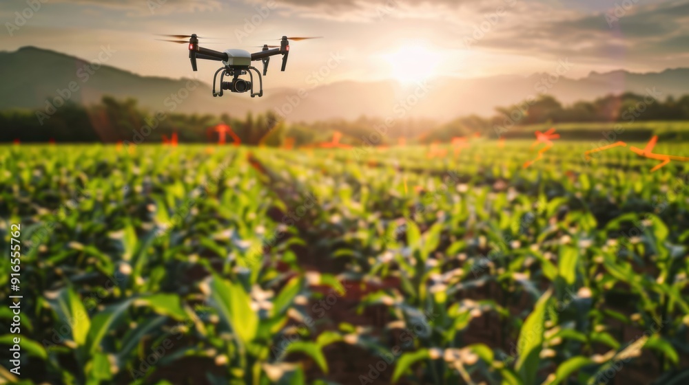 Drone flying over a cornfield during golden hour Drone flying over a cornfield during golden hour