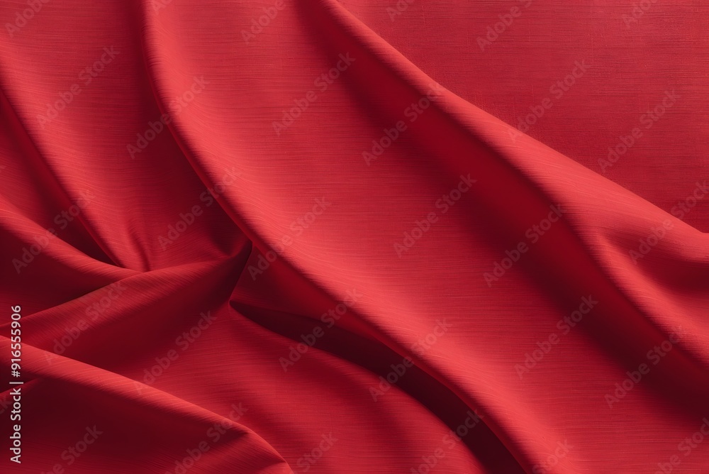 Embossed fabric, pleated. Red material textile.