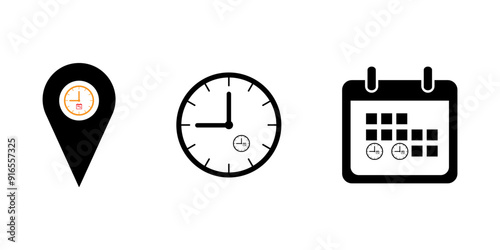 Time, date and address or location icon event elements vector illustration.