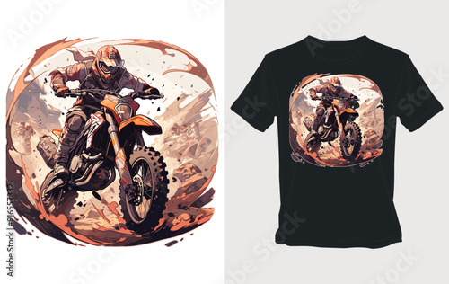 Motocross Rider in Action on a T-Shirt Design