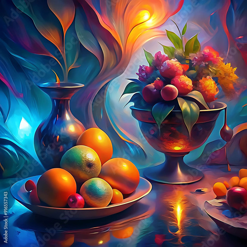 still life with fruits and berries