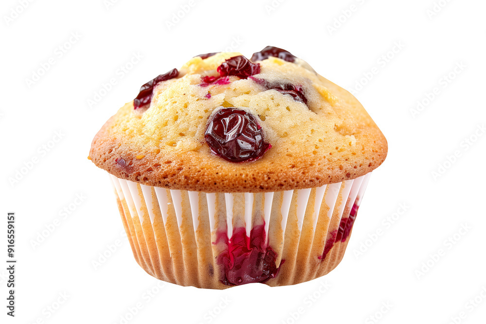 A freshly baked and fluffy cranberry muffin or cupcake isolated on white transparent background, beautifully topped with delightful sweet berries A freshly baked and fluffy cranberry muffin or cupcake isolated on white transparent background, beautifully topped with delightful sweet berries