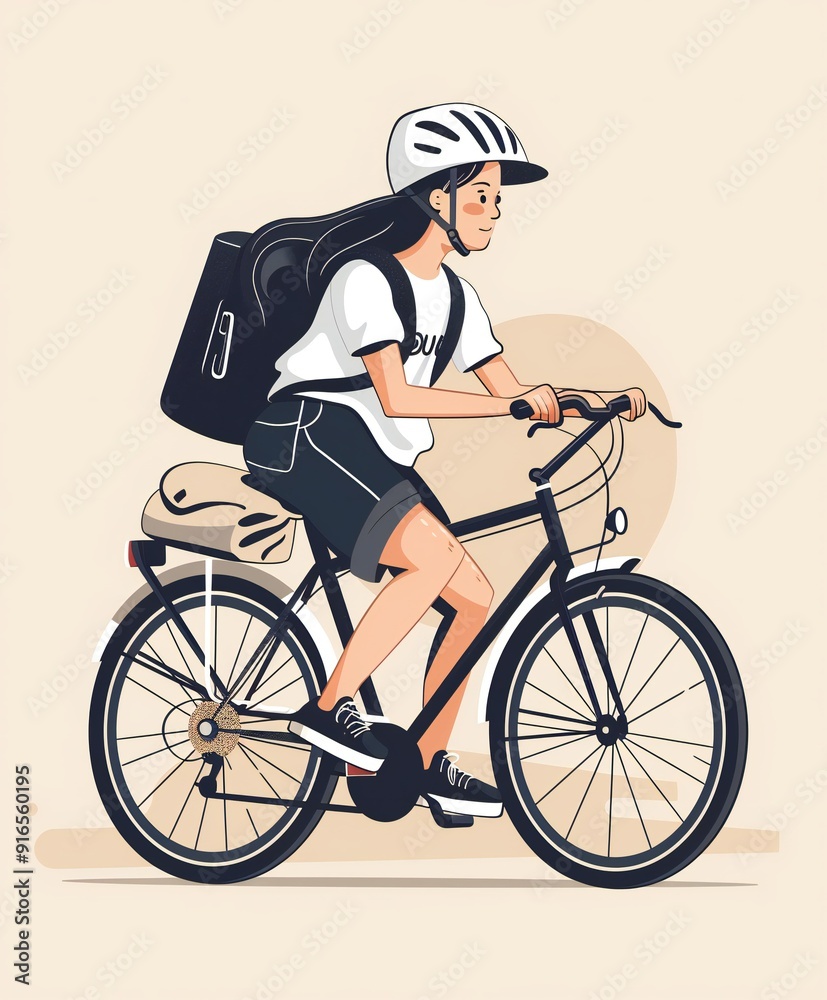 Obraz premium woman riding a bicycle in flat color illustration