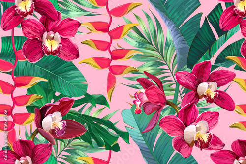 Tropical pattern. Paradise plants and flowers. Hawaiian pattern. Exotic, tropics