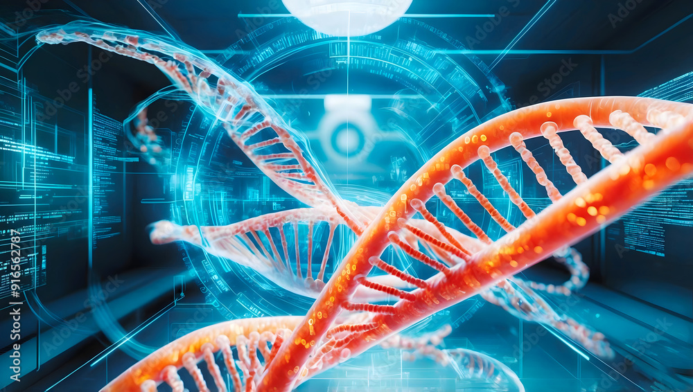 Human dna concept, complex molecular structure background, genetics, science