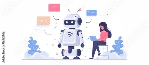 Woman working with a robot using a computer