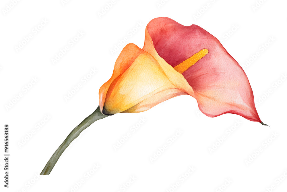 Fototapeta premium Single calla lily flower watercolor illustration isolated on white background