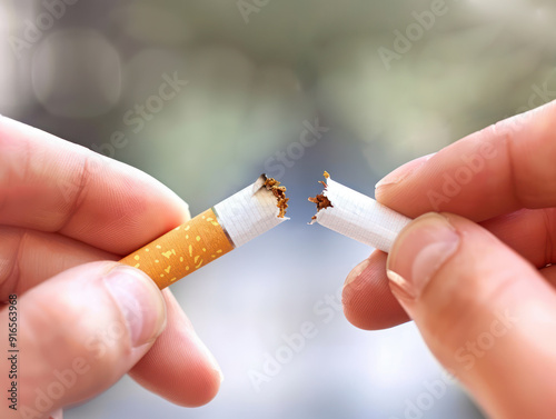 A close-up shot of a broken cigarette held between two fingers.