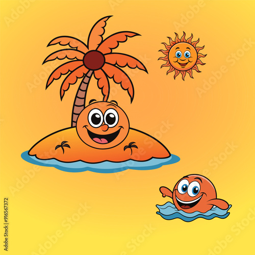 Cheerful smiley face on orange background