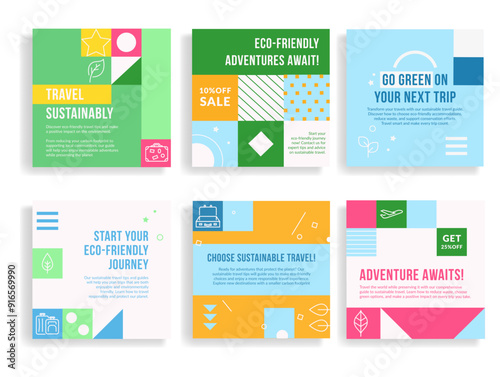 Exploring eco-friendly travel options with vibrant designs promoting sustainable adventures