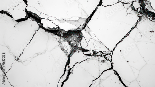 A close-up image of a cracked and weathered white surface revealing intricate patterns of broken lines and textures.