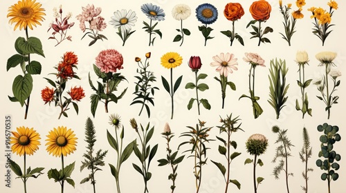 set of flowers isolated