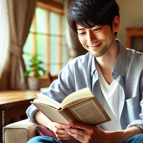 自宅で読書をしている男性 #916570978
