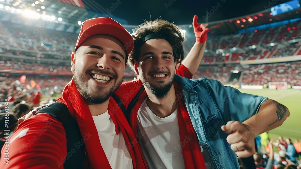 Fototapeta premium Energetic Football Fans Posing for a Victory Shot