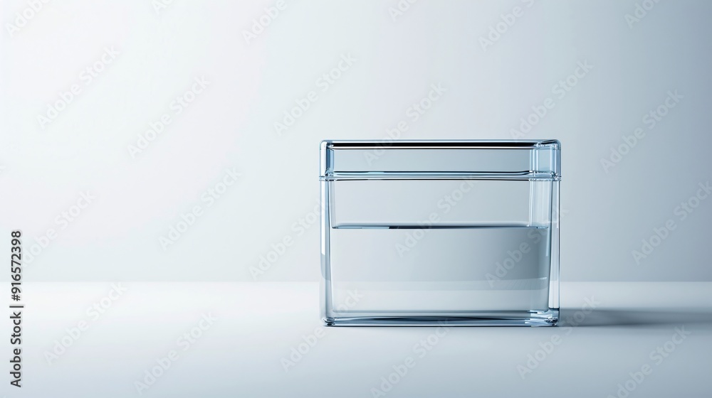 Close-up of a transparent plastic box with a detached lid, showcasing its sleek design and clear material. The box is empty and positioned against a clean, white background with ample copy space for Close-up of a transparent plastic box with a detached lid, showcasing its sleek design and clear material. The box is empty and positioned against a clean, white background with ample copy space for